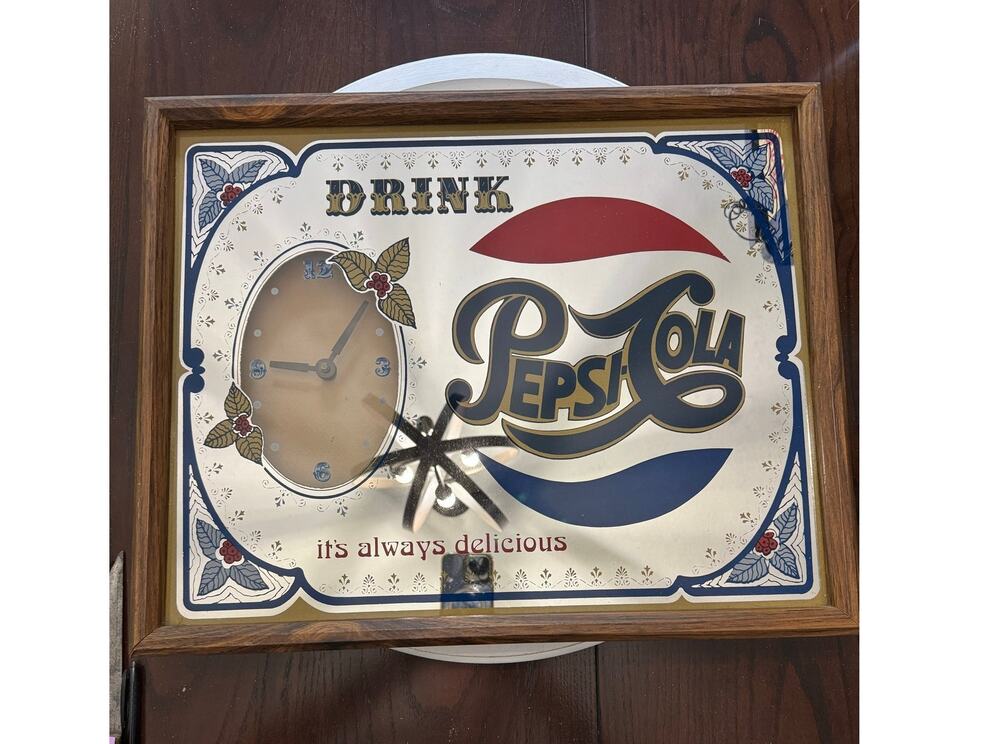 Rare Vintage 70s Drink Pepsi Cola Always Delicious Mirror Wall Clock Works
